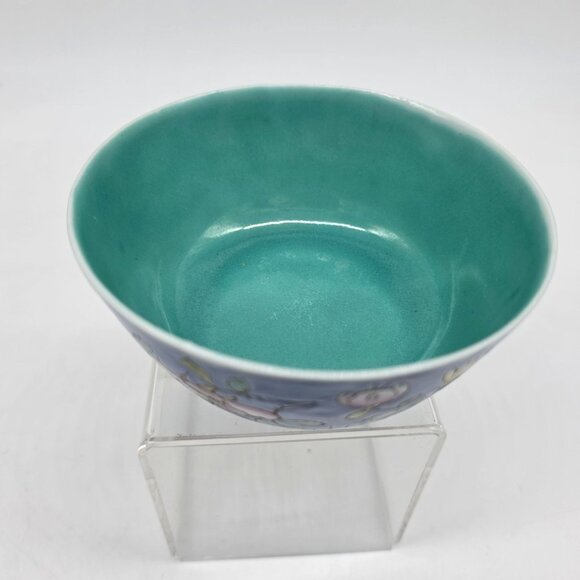 Vintage Chinese Hand Painted Cloisonne Blue Floral Bowl 4.5" - Picture 3 of 8